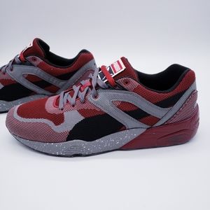 Puma R698 Splatter Knit Mesh Red Gray Black